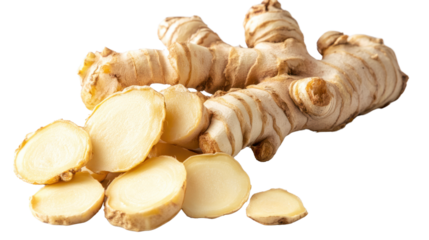Fresh ginger root with slices, vibrant and aromatic, perfect for culinary use.
