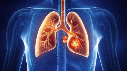 Fototapeta premium Human Lungs with Lung Cancer Tumor 3D Medical Illustration