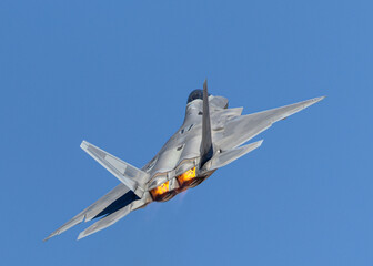 Extremely close  tail view of a  F-22 Raptor  with afterburners on