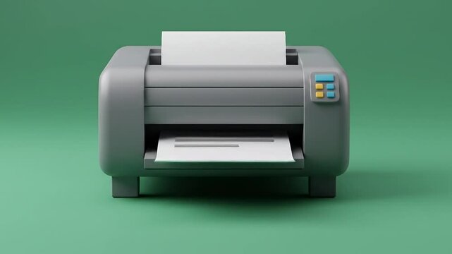 Printing Document from Gray Printer on Green Background Animation