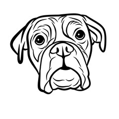 Black and White Line Art of a Boxer Dog Face – Hand Drawn Vector Illustration of Sad Puppy Expression