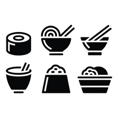 Simple Black and White Asian Food Icons