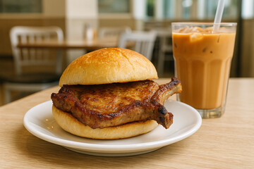Macau Pork Chop Bun with Hong Kong Milk Tea