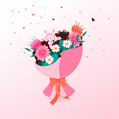 packed bouquet with flowers and a bow