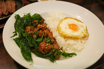 Thai basil minced beef (Pad Gra Prow) with fried egg