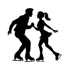 Fototapeta premium Couple Ice Skating Silhouette – Figure Skating Dance Vector Art
