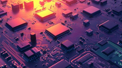 Close-up view of complex electronic circuit board components.