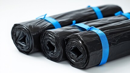Rolled black garbage bags
