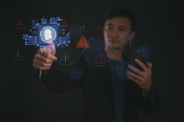 businessman Fingerprint scan biometric authentication, cybersecurity fingerprint password, future technology cybernetics. Technology fingerprint scan security digital transformation management