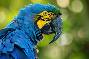 Fototapeta premium Stunning closeup of a colorful blue and yellow macaw parrot