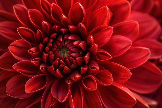 Stunning macro close up view of a vibrant red dahlia flower - Powered by Adobe