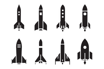 Set of space rocket vector icons with surfboard and knife symbols