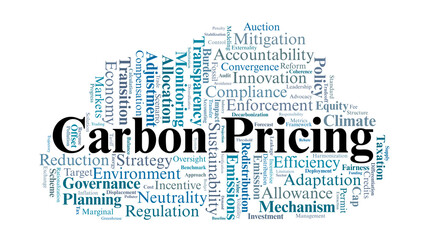 Obraz premium Carbon Pricing Word Cloud. Terms About Emissions Policy and Climate Cost Strategy