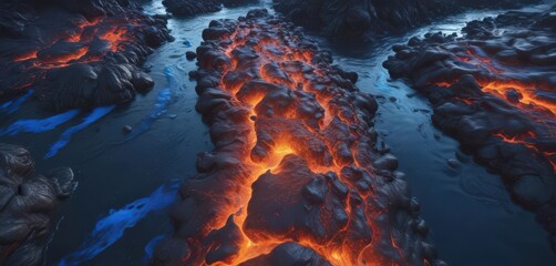 Cobalt blue lava texture, abstract flowing river  , backgrounds, element, material