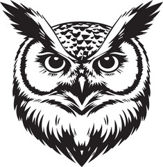 Fototapeta premium Black Owl Face Vector Art Vector artwork of an owl face in solid black silhouette. Ideal for nature-inspired branding, digital designs, wildlife illustrations, and craft projects.