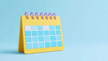 A colorful calendar with blue squares sits against a light blue background, showcasing a fun and cheerful design for organizing dates