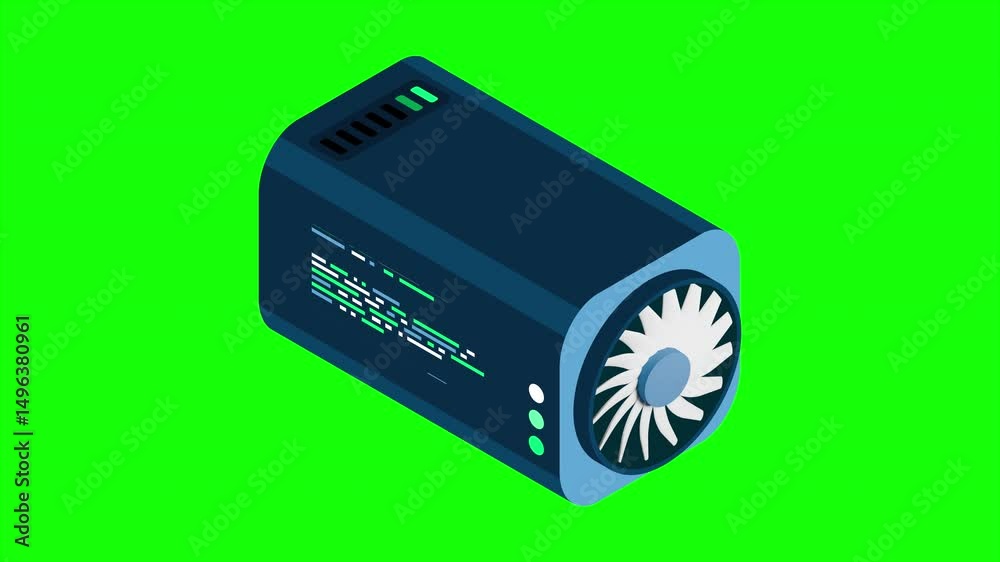 Poster Isometric futuristic server animation. Isometric database or data center. Abstract blockchain. Computer storage. Cloud storage. 4K video animated in isometric style