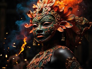 Baining Tribe Fire Dance: Dancer Wearing a Giant Mask, Rabaul