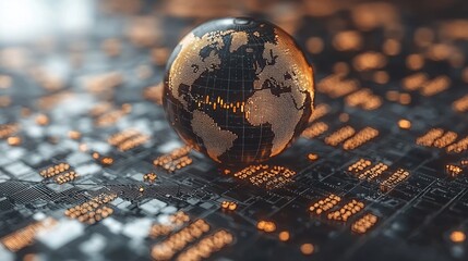 Digital Globe on Circuit Board with Data Streams and Connections