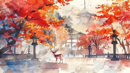 紅葉,鹿 ,神社,寺,秋 ,日本の風景,仏閣,