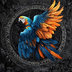 Obraz premium Detailed illustration of a majestic parrot in flight.