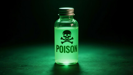 Obraz premium Bright green toxic poison vial emits eerie glow creating a chilling atmosphere