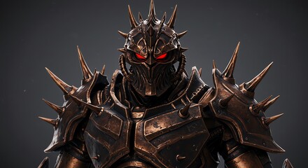 Armored warrior with spikes and glowing red eyes