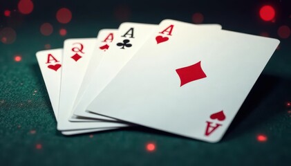 Obraz premium Four aces fanned out, showing details of card faces and suits , cards, detail