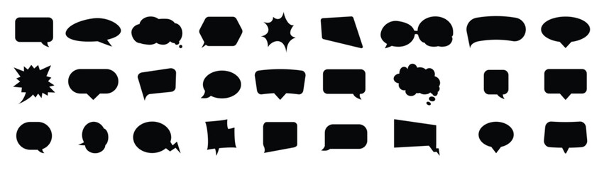 Speech bubbles sticker. Black speech bubbles shapes. Set of comic speech bubble label set. Vector