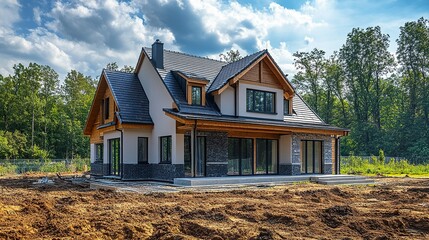 construction residential new house in progress at building site housing estate development 