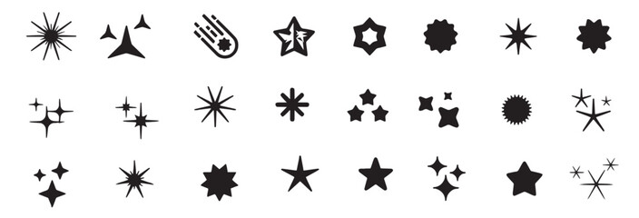 star icons set sparkles firework twinkle glow glitter burst vector illustrations black signs