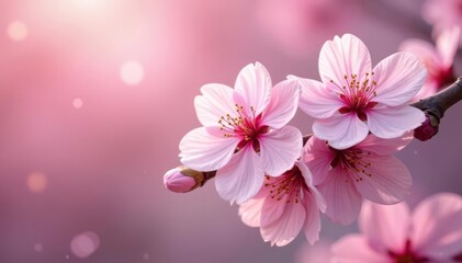 Delicate pink sakura blossoms, full bloom, soft petals , flowering, soft