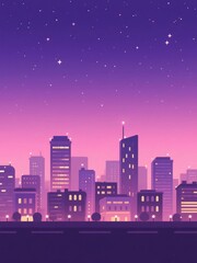 Naklejka premium Cityscape Under a Starry Night Sky