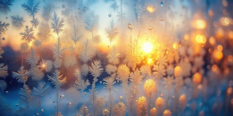 Stunning Winter Sunrise Frosty Windowpane with Sunbeams