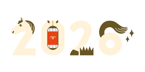 2026年　午年の年賀状素材　白馬のイラストモチーフ