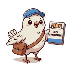 Cartoon Bird Character With No Smoking Sign Vector Illustration On White Background