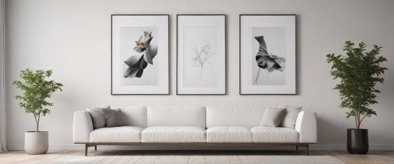 Sleek minimalist frame collection, white wall, customizable art prints,  wall mockup,  design