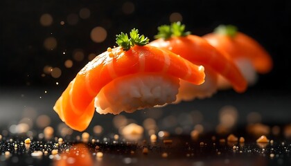 Delicious Salmon Nigiri Sushi Platter Fresh Seafood Japanese Cuisine Gourmet Food
