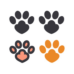 Fototapeta premium Dog paw print set. Paw icon collection on white background . Vector illustration. Pet paw editable stroke. footprints, Heart with pet paw print dog cat icon, vector illustration. paws prints dog. 