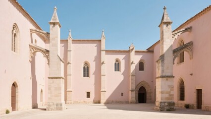 Fototapeta premium Historic Pink Building with Gothic Architectural Elements