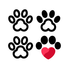 Fototapeta premium Pet paw editable stroke outline icon isolated on white background flat.Pet paw editable stroke. footprints Pet paw, Heart with pet paw print dog cat icon, vector illustration. paws prints dog. 