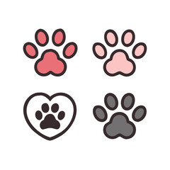 Fototapeta premium Pet paw editable stroke outline icon isolated on white background flat.Pet paw editable stroke. footprints Pet paw, Heart with pet paw print dog cat icon, vector illustration. paws prints dog. 