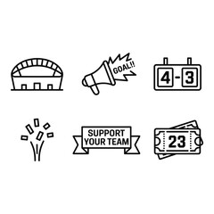 Sport Icons Set Stadium Megaphone Scoreboard Fireworks Support Banner Tickets