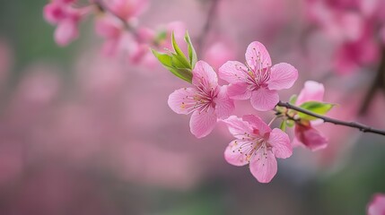 Obraz premium Pink cherry blossom tree flower with delicate petals and branches, symbolizing spring and natural beauty.