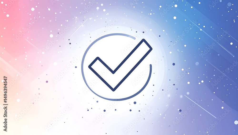 Poster a simple checkmark icon on a colorful gradient background, symbolizing approval or completion in a m