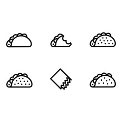 Taco icons show preparation consumption and clean up for taco enthusiasts in black line icons on