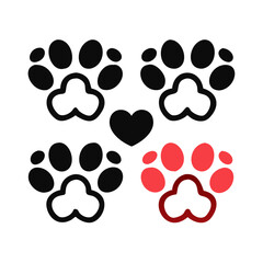 Pet paw editable stroke outline icon isolated on white background flat.Pet paw editable stroke. footprints Pet paw, Heart with pet paw print dog cat icon, vector illustration. paws prints dog. 