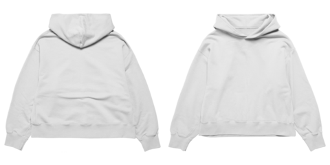 Front and back oversized white hoodie mockup for apparel, clothing, transparent background