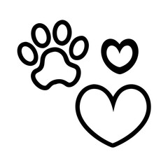 Pet paw editable stroke outline icon isolated on white background flat.Pet paw editable stroke. footprints Pet paw, Heart with pet paw print dog cat icon, vector illustration. paws prints dog. 