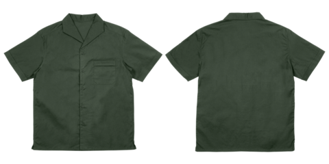 Front and back shirt mockup, dark greeshirt open collar for clothing, apparel, mockup, transparent background